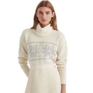 RALPH LAUREN Womens Ivory Snowflake Long Sleeve Turtle Neck